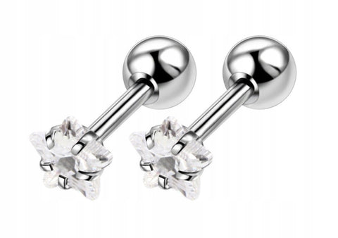 Kolczyki stal chirurgiczna LABRET TRAUGUS HELIX srebrny/biały GWIAZDKI