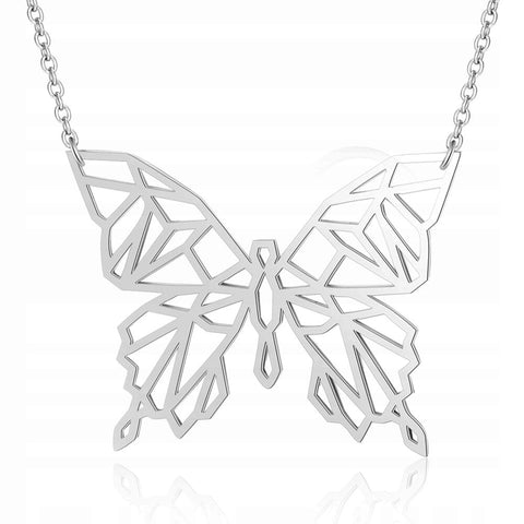 Naszyjnik stal chirurgiczna srebrny MOTYL ORIGAMI