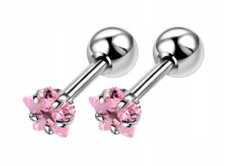 Kolczyki stal chirurgiczna LABRET TRAUGUS HELIX srebrny/różowy GWIAZDKI