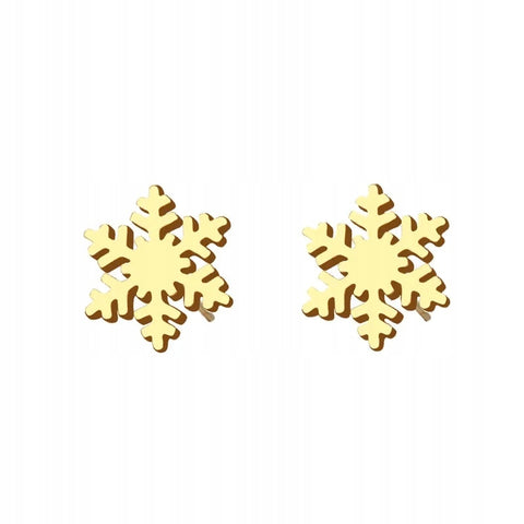 Surgical steel gold stud earrings SNOWFLAKE SNOW WINTER 