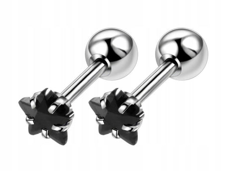 Kolczyki stal chirurgiczna LABRET TRAUGUS HELIX srebrny/czarny GWIAZDKI