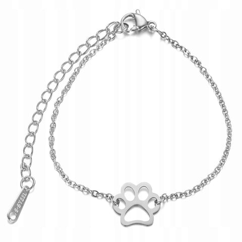 Silver surgical steel bracelet DOG/CAT PAWS dog cat 