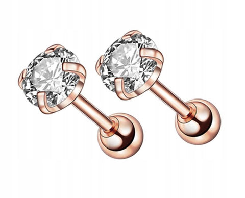 Kolczyki stal chirurgiczna labret TRAUGUS HELIX różowe złoto/biały CYRKONIA