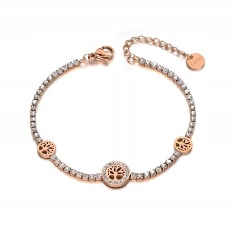 Bracelet surgical steel, rose gold, TREE, zircons 
