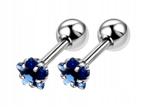 Kolczyki stal chirurgiczna LABRET TRAUGUS HELIX srebrny/granat GWIAZDKI