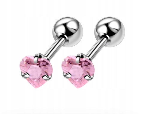 Kolczyki labret TRAUGUS HELIX srebrny/różowy SERCE