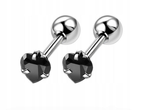 Kolczyki stal chirurgiczna labret TRAUGUS HELIX srebrny/czarny SERCE