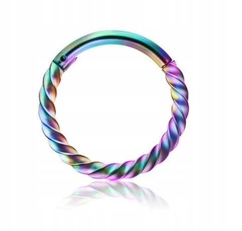 Kolczyk stal chirurgiczna kółko CLICKER holo 12mm twist TRAGUS HELIX 1 szt rainbow tęczowy