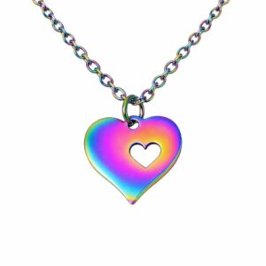 Naszyjnik stal chirurgiczna holo wielokolorowy serca serce rainbow