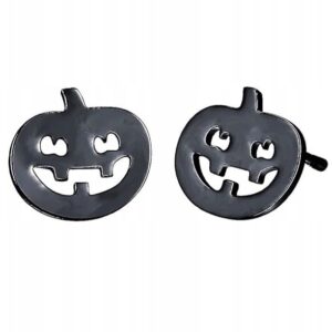Kolczyki stal chirurgiczna czarne sztyfty z motywem Halloween dynia Jack-o'-lantern