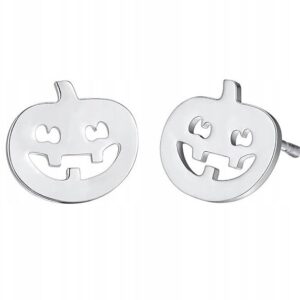 Kolczyki stal chirurgiczna srebrne sztyfty z motywem Halloween dynia Jack-o'-lantern