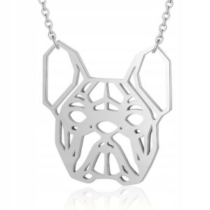 Naszyjnik stal chirurgiczna srebrny Buldog w stylu origami