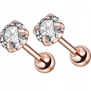 Kolczyki stal chirurgiczna labret tragus helix różowe złoto/biały cyrkonia