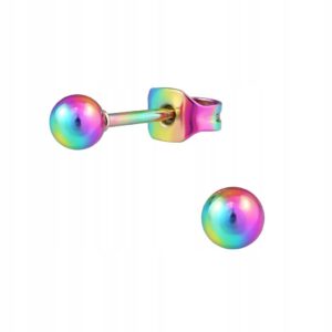 Kolczyki stal chirurgiczna holo-wielokolorowe sztyfty kulki 4mm