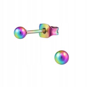 Kolczyki stal chirurgiczna holo-wielokolorowe sztyfty kulki 3mm