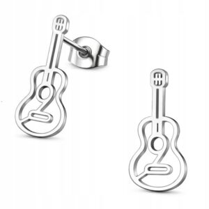 Kolczyki stal chirurgiczna srebrne sztyfty gitara akustyczna
