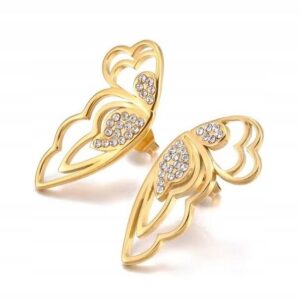Kolczyki stal chirurgiczna złote sztyfty skrzydła motyla z cyrkoniami