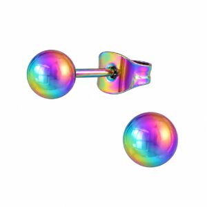 Kolczyki stal chirurgiczna holo-wielokolorowe sztyfty kulki 8 mm
