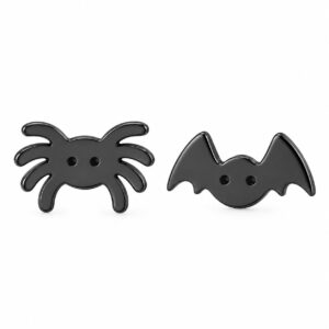Kolczyki stal chirurgiczna czarne sztyfty motyw Halloween pająk i nietoperz