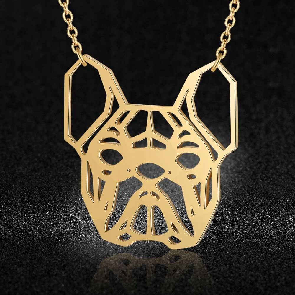 Naszyjnik stal chirurgiczna złoty Buldog w stylu origami - obrazek 2
