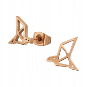 Kolczyki stal chirurgiczna różowe złoto sztyfty ptaki w stylu origami