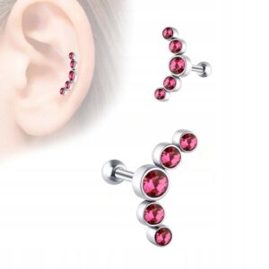 Kolczyk stal chirurgiczna do chrząstki TRAGUS HELIX fuksja cyrkonie