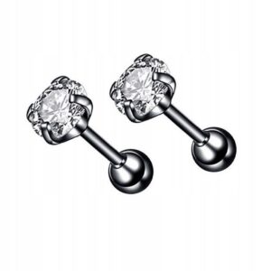 Kolczyki stal chirurgiczna labret TRAGUS HELIX czarny/biały CYRKONIA