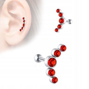 Kolczyk do chrząstki stal chirurgiczna TRAGUS HELIX czerwony cyrkonie 1 szt