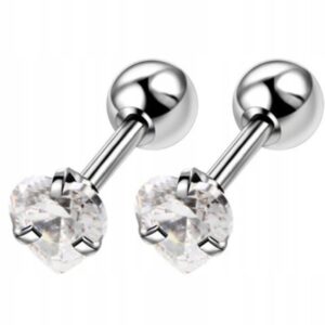 Kolczyki stal chirurgiczna labret TRAGUS HELIX srebrny/biały SERCE
