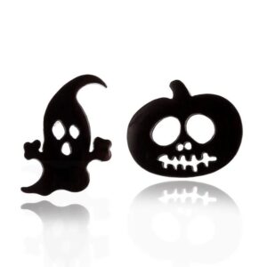 Kolczyki stal chirurgiczna czarne sztyfty z motywem Halloween duszek i dynia