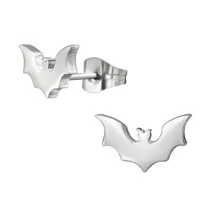 Kolczyki stal chirurgiczna srebrne sztyfty nietoperze motyw Halloween Batman