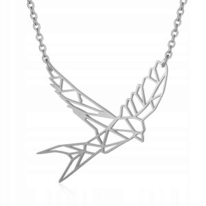 Naszyjnik stal chirurgiczna srebrny jaskółka w stylu origami