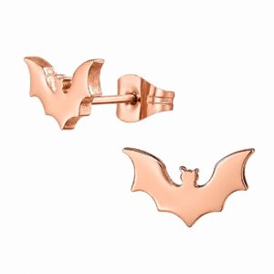 Kolczyki stal chirurgiczna różowe złoto sztyfty nietoperze motyw Halloween Batman