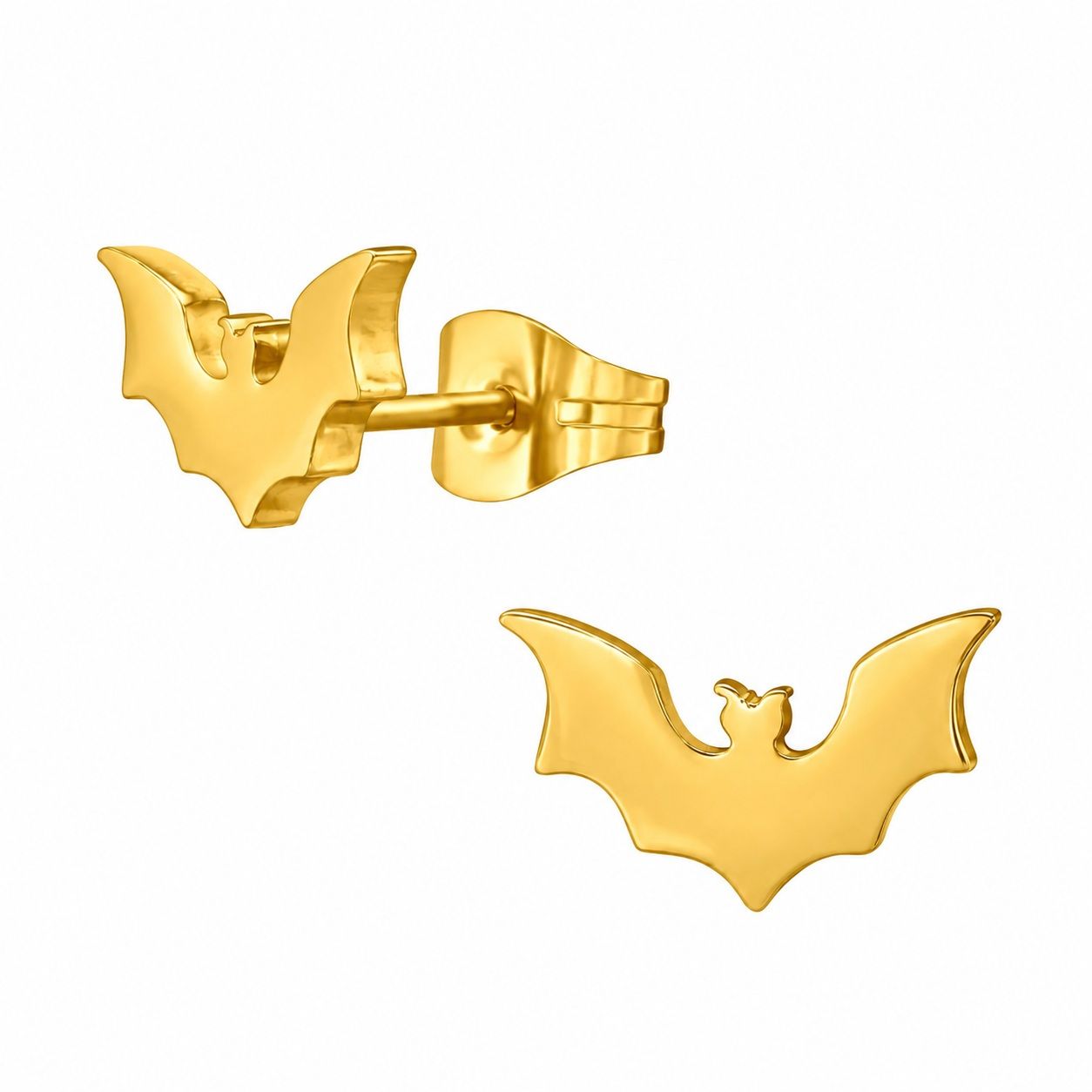Kolczyki stal chirurgiczna złote sztyfty nietoperze motyw Halloween Batman