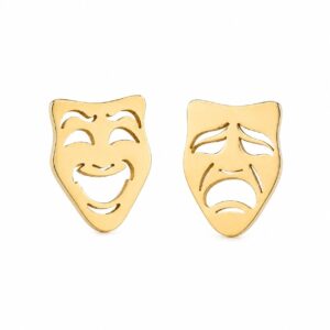 Kolczyki stal chirurgiczna złote sztyfty z motywem maski teatralnej