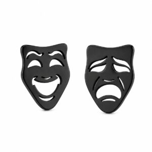 Kolczyki stal chirurgiczna czarne sztyfty z motywem maski teatralnej