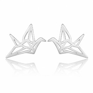 Kolczyki stal chirurgiczna srebrne sztyfty ptaki w stylu origami