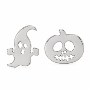 Kolczyki stal chirurgiczna srebrne sztyfty z motywem Halloween duszek i dynia